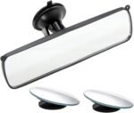 Rear View Mirror, 9.8" Universal Rearview Mirror, Car Interior Rear View Mirror with Adjustable Suction Cup, Car Inside Mirror for , Vans, Trucks (Bonus 2 PCS Blind Spot Mirrors)
