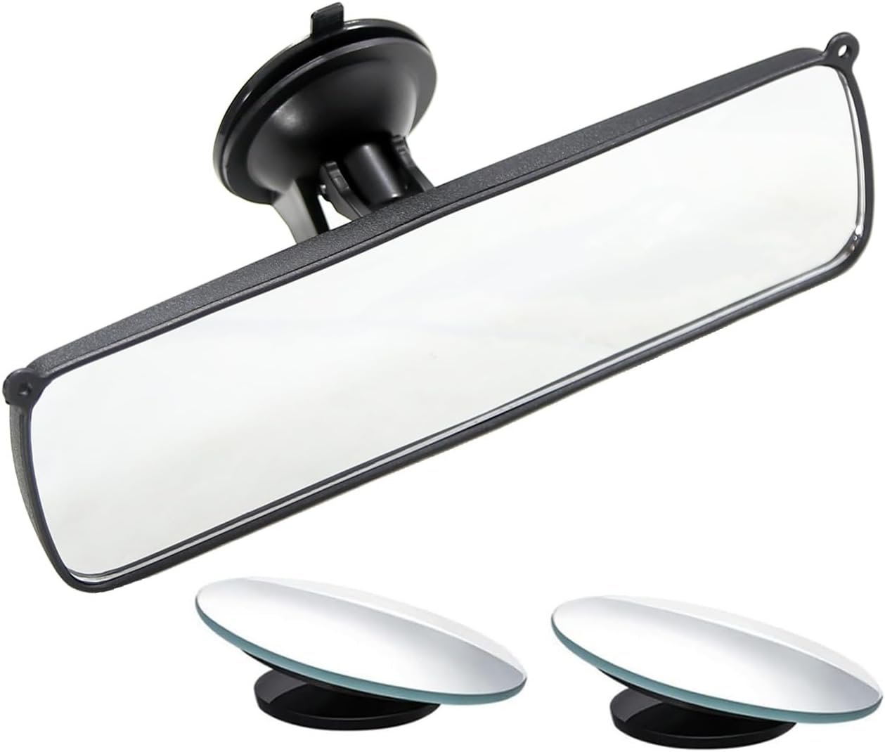 5169cXMl9OL._AC_SL1300_.jpg Rear View Mirror, 9.8" Universal Rearview Mirror, Car Interior Rear View Mirror with Adjustable Suction Cup, Car Inside Mirror for , Vans, Trucks (Bonus 2 PCS Blind Spot Mirrors) - Image 1