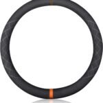 Sport Microfiber Suede Velvet Car Steering Wheel Cover Non-Slip Car Steering Wheel Protector Winter Warm Universal for Diameter 38cm(15") (Black Brown)