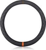 Sport Microfiber Suede Velvet Car Steering Wheel Cover Non-Slip Car Steering Wheel Protector Winter Warm Universal for Diameter 38cm(15") (Black Brown)