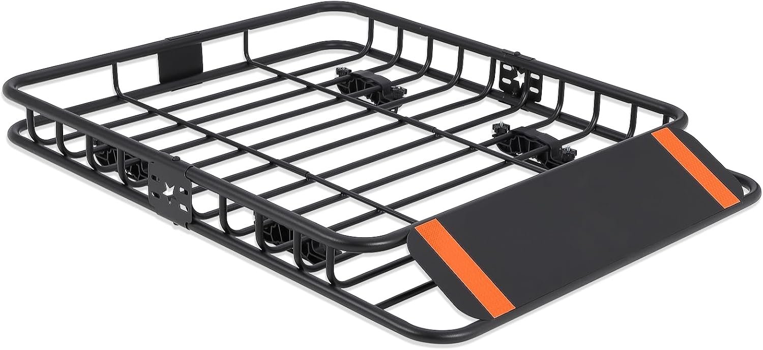 61ZbHJcapnL._AC_SL1500_.jpg 51''x36''x5'' Roof Rack Basket, Cargo Carrier with Extension Black Car Top Luggage Holder, 200LBS Heavy Duty, Carrier Basket for SUV, Truck or RV Camping Storage Steel Construction - Image 1