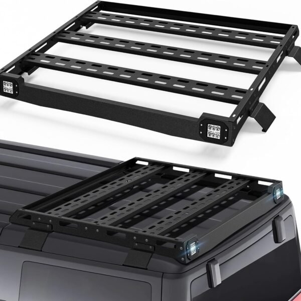 Roof Rack Rear Cargo Basket With 2 Pcs Led Light Bar Compatible for Hardtop 4-Door,  Half Short Luggage Rack Rooftop Storage Carrier