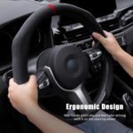 Car Steering Wheel Cover Suede Wrap 14.5-15 inch Steering Wheel Grip Snap On Non Slip Sport Car Interior Accessories Decoration Universal Black - Image 2