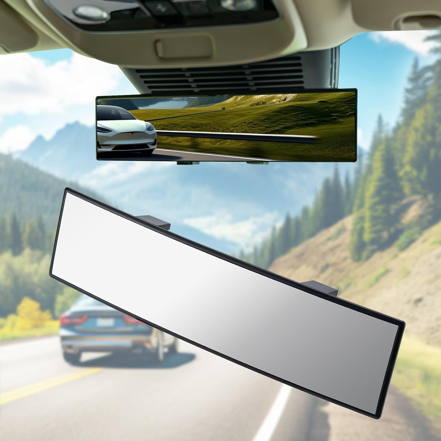 71Ff9Dmz24L._AC_SL1500_.jpg Rear View Mirror, Interior Clip-on Wide Angle Rear View Mirror, Universal 11.81 Inch Panoramic Convex Rearview Mirror, Rear View Mirror Accessory, for Cars,s,Trucks, Various Kinds Vehicles - Image 1