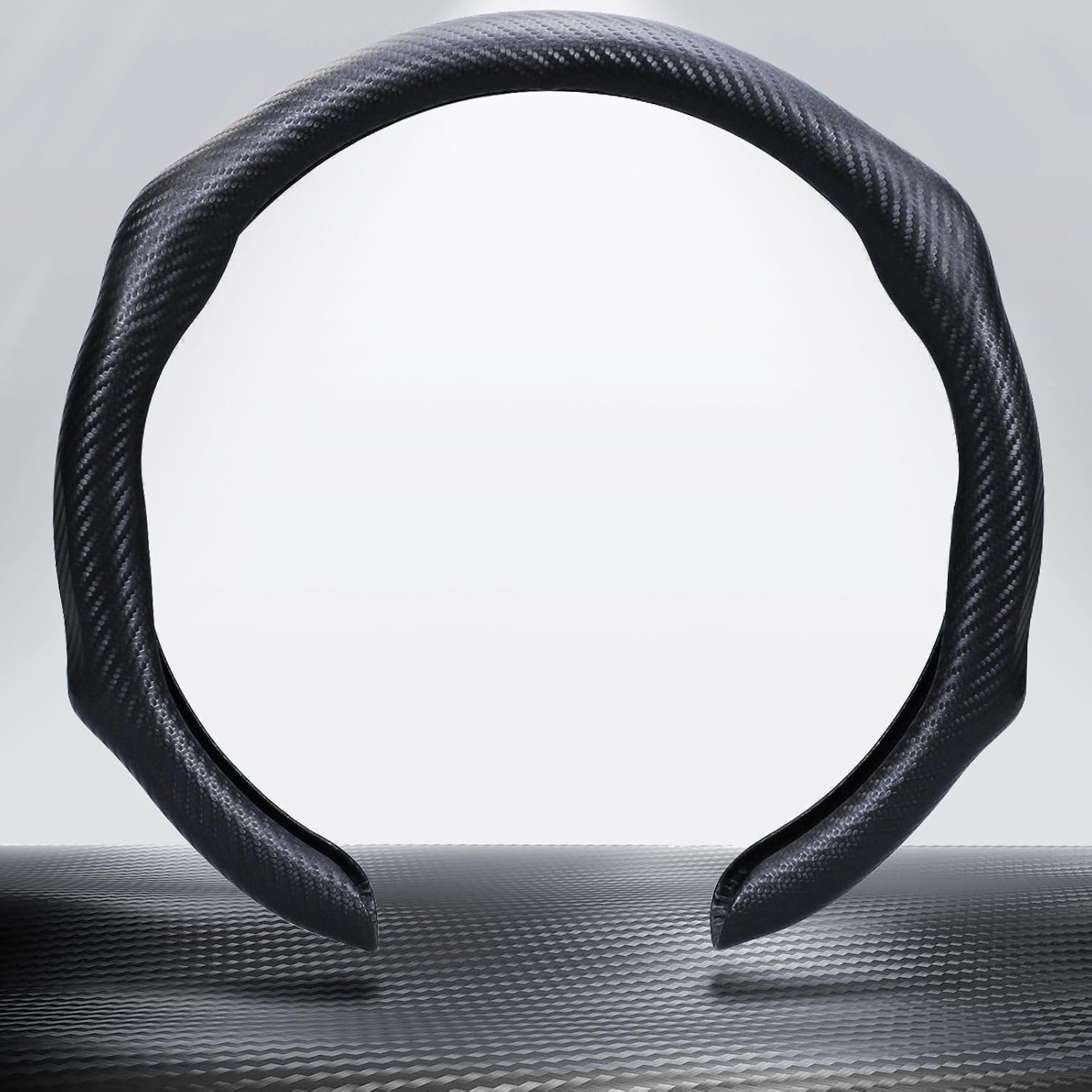 71IUqgYUWcL._AC_SL1500_.jpg Car Steering Wheel Cover, Carbon Fiber Steering Wheel Protector 5D Sport Non-Slip, Comfortable & Breathable Car Interior Decoration, Universal Fit 14.5"-15" Steering Wheel - Image 1
