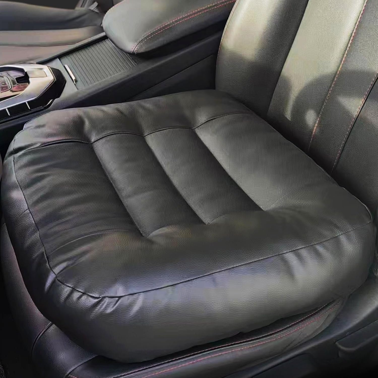 71LNPEfIL._AC_SL1500_.jpg Car Booster Seat Cushion, Extra Large Thick Leather Cushions for Adult Driving, Heightening Seat Car Seat Mat for Trucks Driver, SUVs, Home Office Chairs Wheelchairs(Black) - Image 1