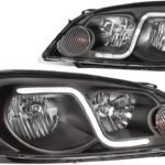 Black & Amber LED Headlights with Day Running Light Strip