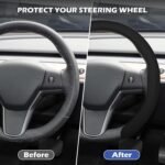 Leather Steering Wheel Cover, Universal 15 Inch Premium Non-Slip Steering Wheel Cover Black - Image 2
