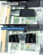 Bling Car Rear View Mirror, Universal 11.81 Inch Panoramic Rearview Mirror Accessories with Bling Rhinestones Crystal Diamonds Edge, Interior Clip-on Wide Angle Rear View Mirror -White - Image 2