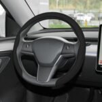 Leather Steering Wheel Cover, Universal 15 Inch Premium Non-Slip Steering Wheel Cover Black